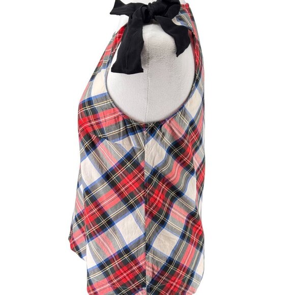 J. Crew Red plaid Bow Tie Shoulder Sleeveless Top Tartan Holiday EUC Sz 4 - Picture 6 of 9